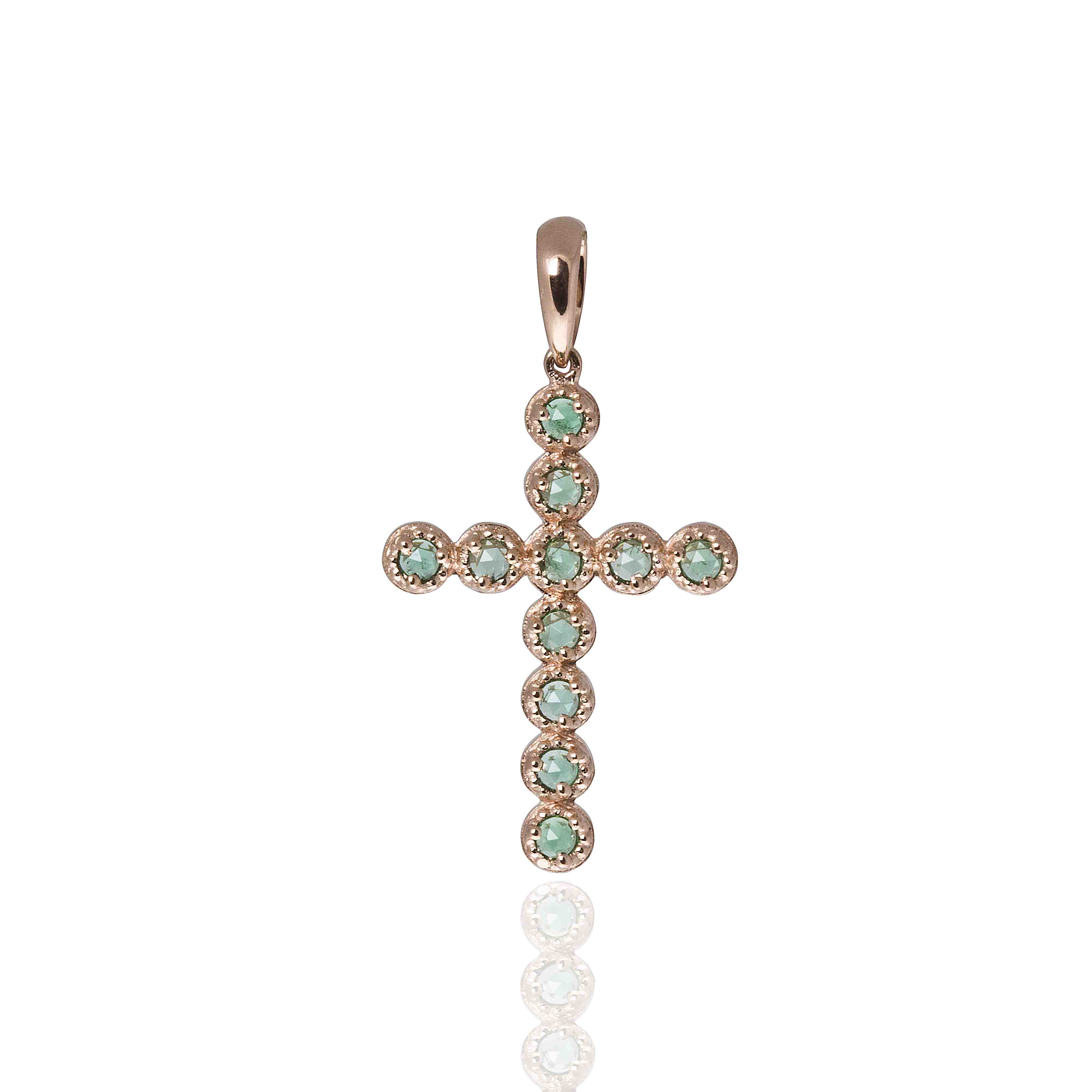 Pingente Cruz Esmeralda O.V. - Cruz Pendant with emeralds in rose gold